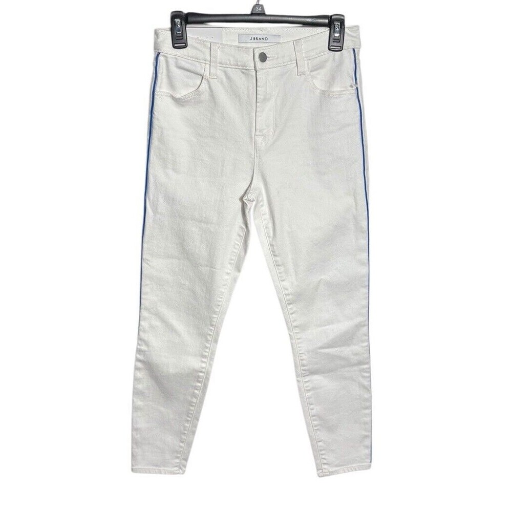 J Brand Alana High Rise Crop Skinny Jeans White Blue Piping Size 28 Photo Ready‎